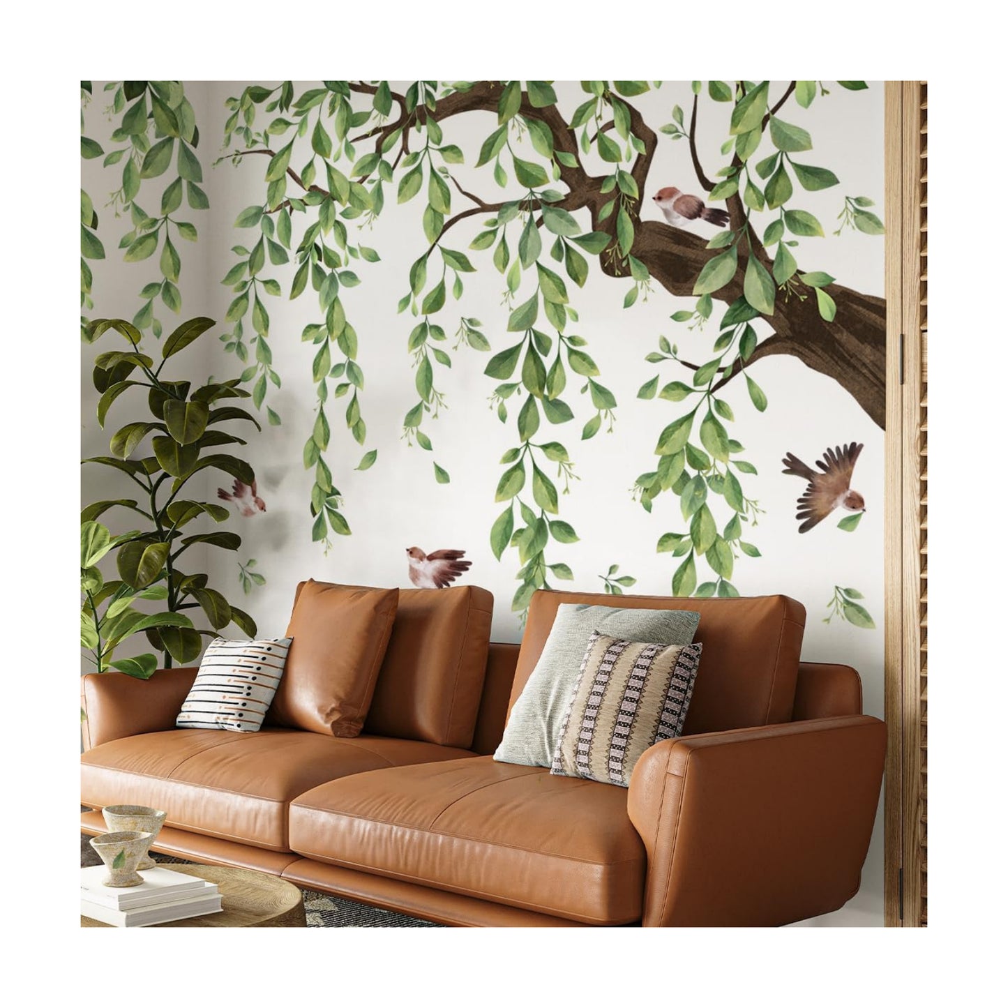 Large Tree Wall Decals Plant Hanging Vine Leaves Wall Stickers / Green