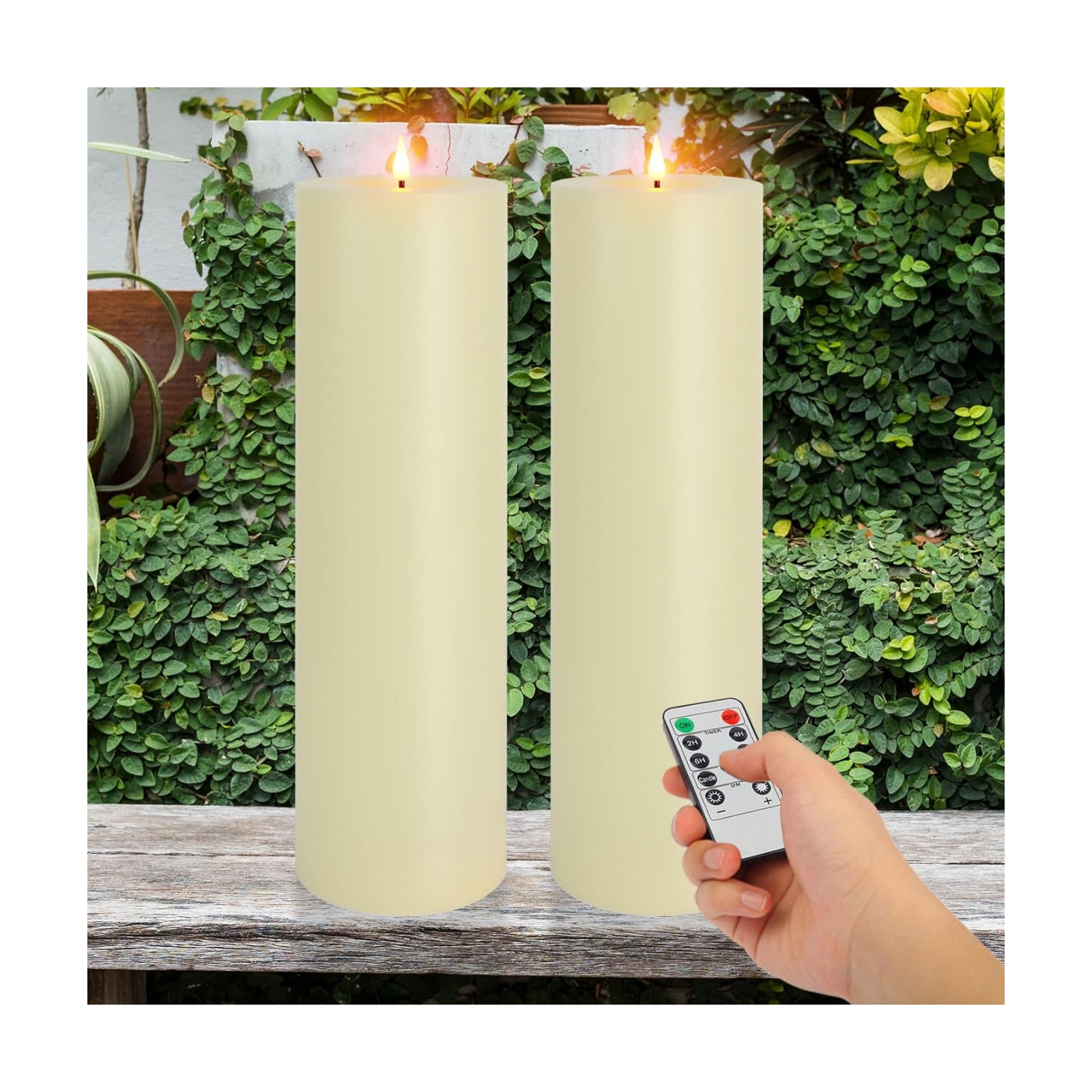 14" x 4" Large Outdoor Candles with Timer Waterproof, Remote Control Flickering Flameless Candles Battery Operated