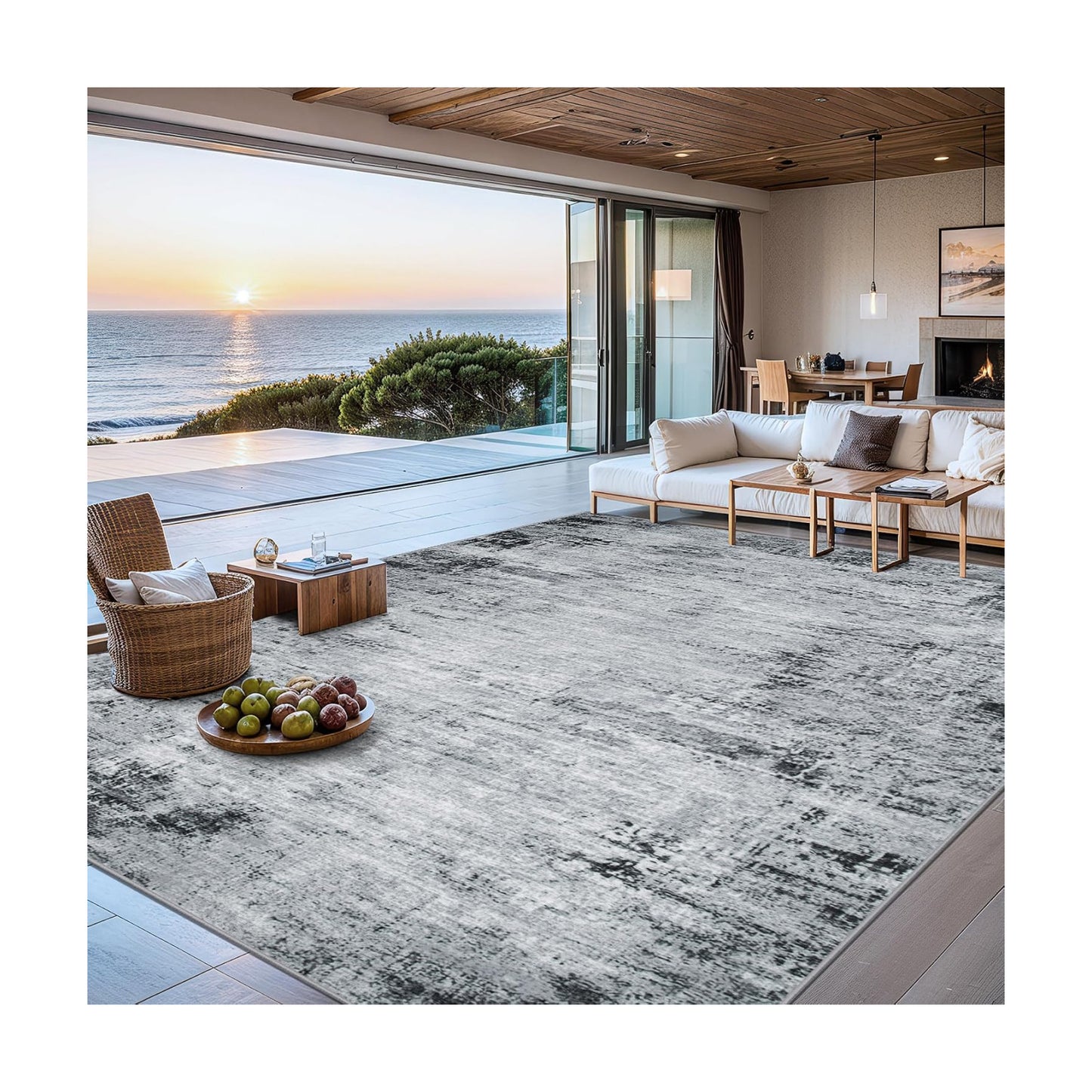 PLHXFR 6x9 Area Rug Living Room: Modern Abstract Washable Carpet Black