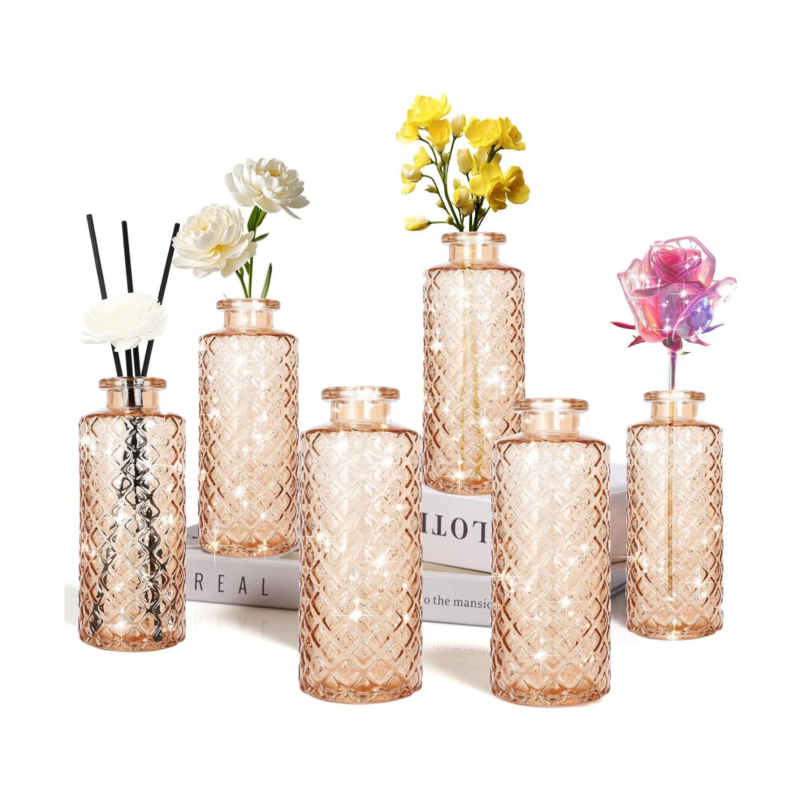 Glass Bud Vase / Amber / Small Vase / Set of 6