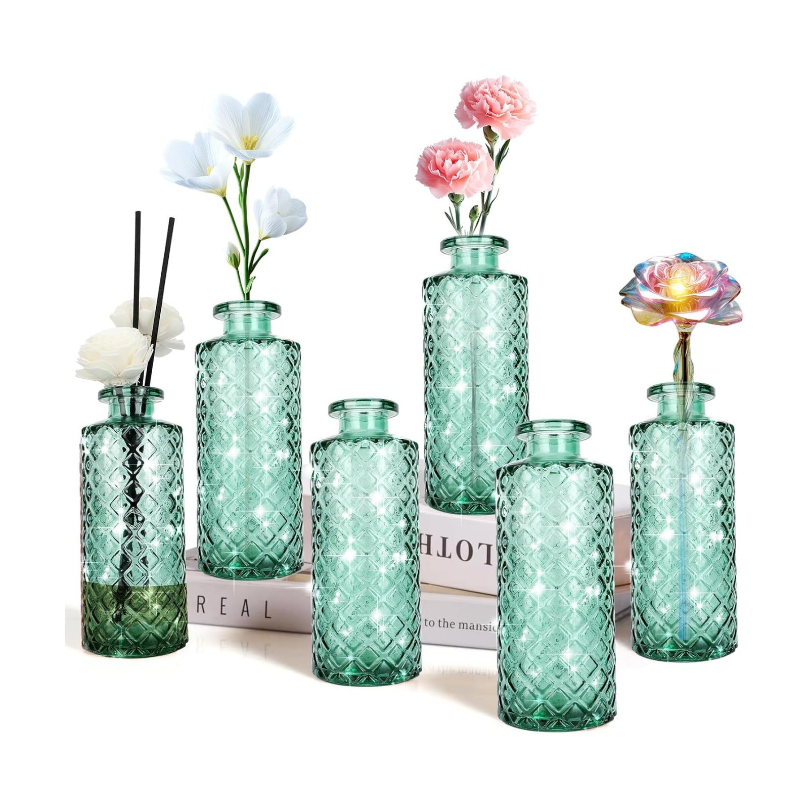 Glass Bud Vase / Green / Small Vase / Set of 6