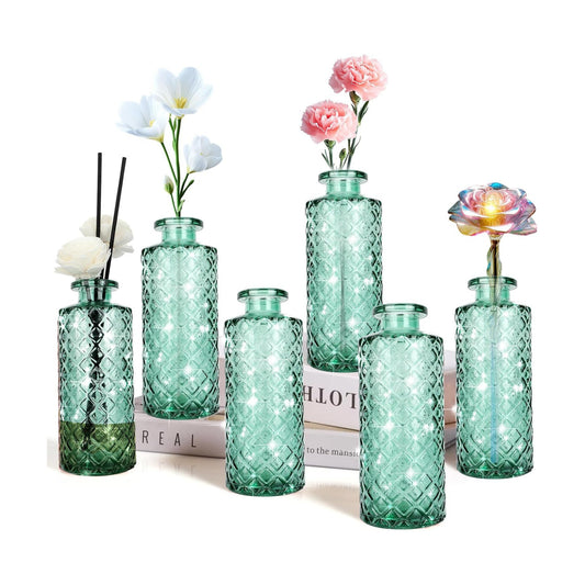 Glass Bud Vase / Green / Small Vase / Set of 6