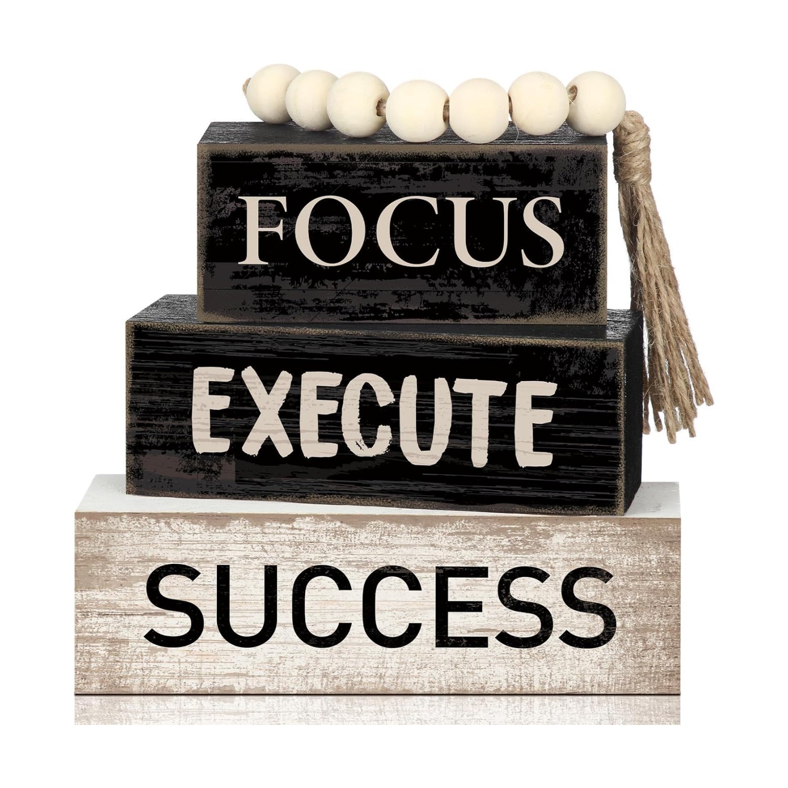 Motivational Desk Decor Wooden Office Decor Inspirational Tiered Tray / Success / Set of 4