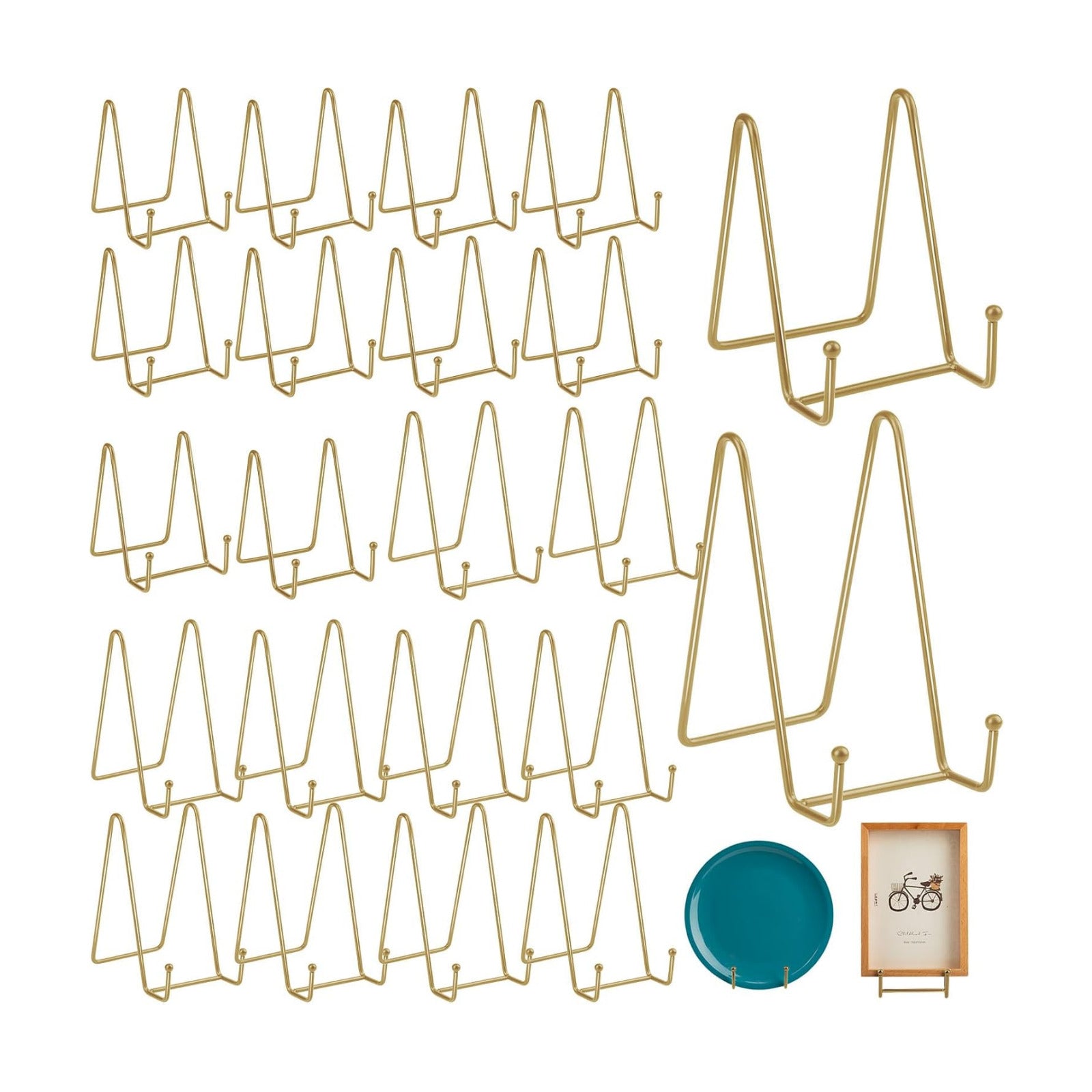 Metal Frame Plate Holder Display Stand and Easel / Brass Gold / 4 Inch / Set of 20