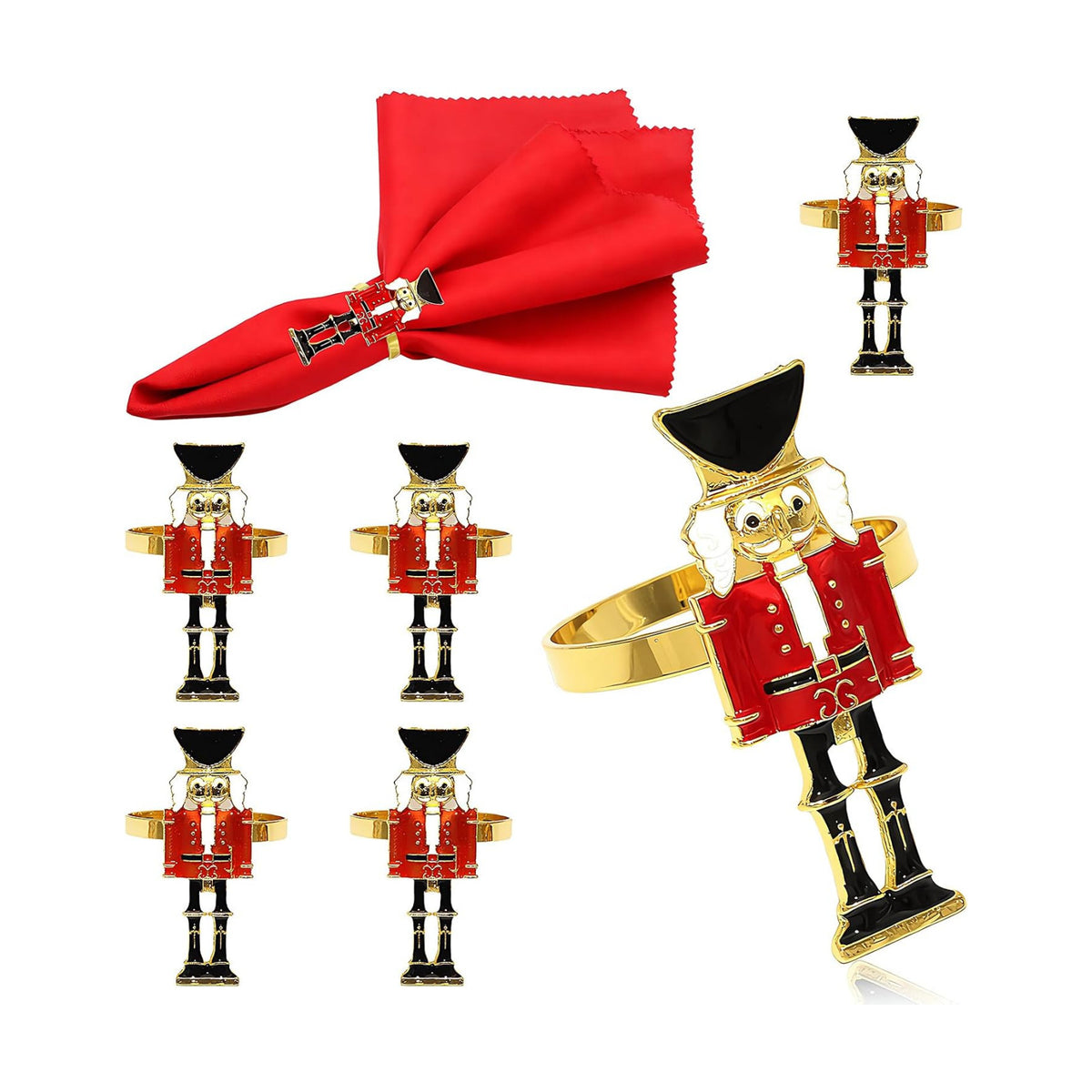 Christmas Nutcracker Napkin Ring Set of 6 for Holiday Dinner Decor