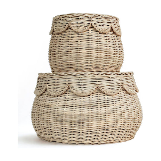 Scalloped Basket Small Rattan Decorative Storage Baskets / Natural / Set of 2