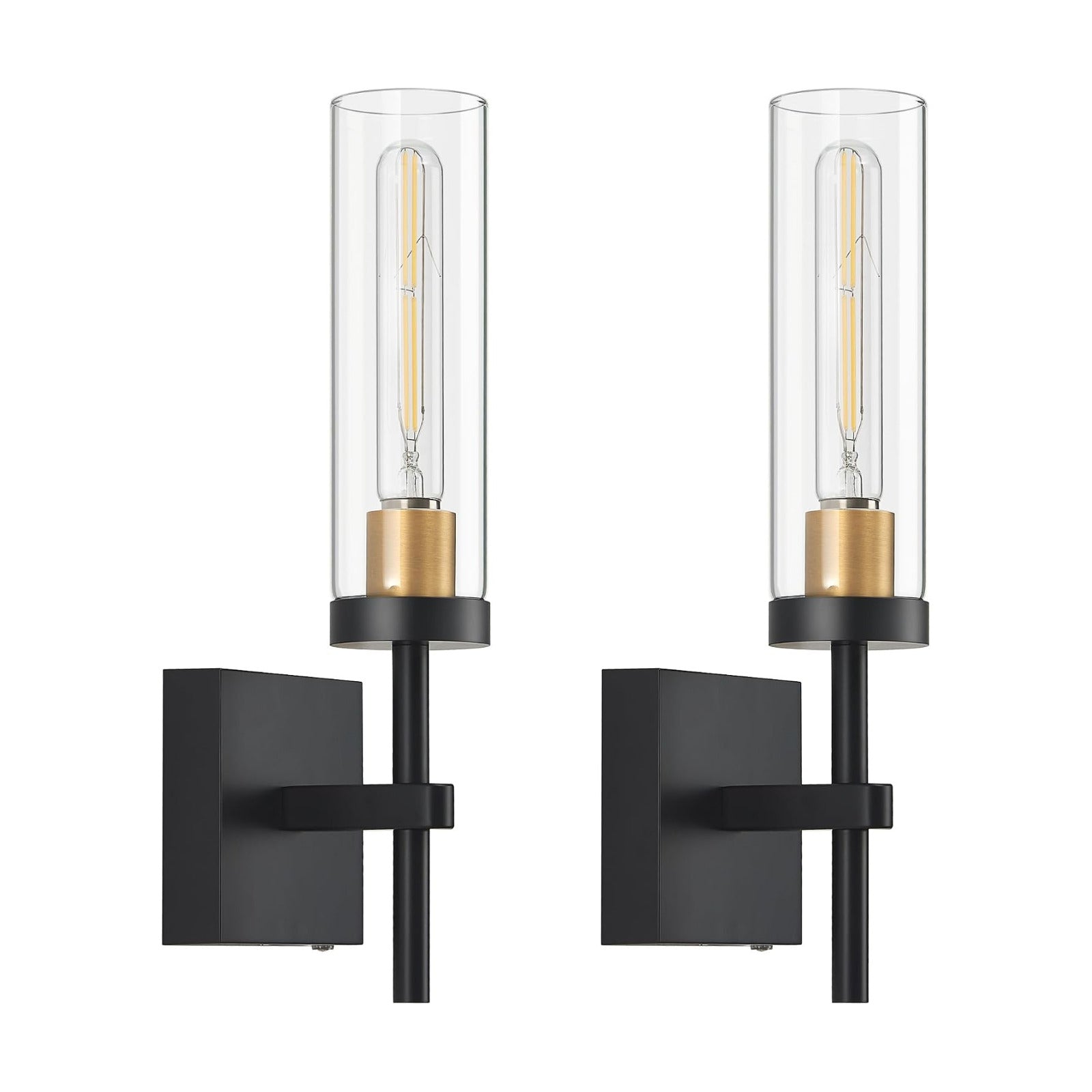 Wireless Wall Sconces with Remote Control, Battery Operated Wall Sconce Set of 2, Black & Gold Rechargeable Dimmable