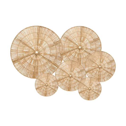 Boho Wicker Rattan Plate Basket Set For Décor Hanging Wall / Classic / Natural / Set of 6
