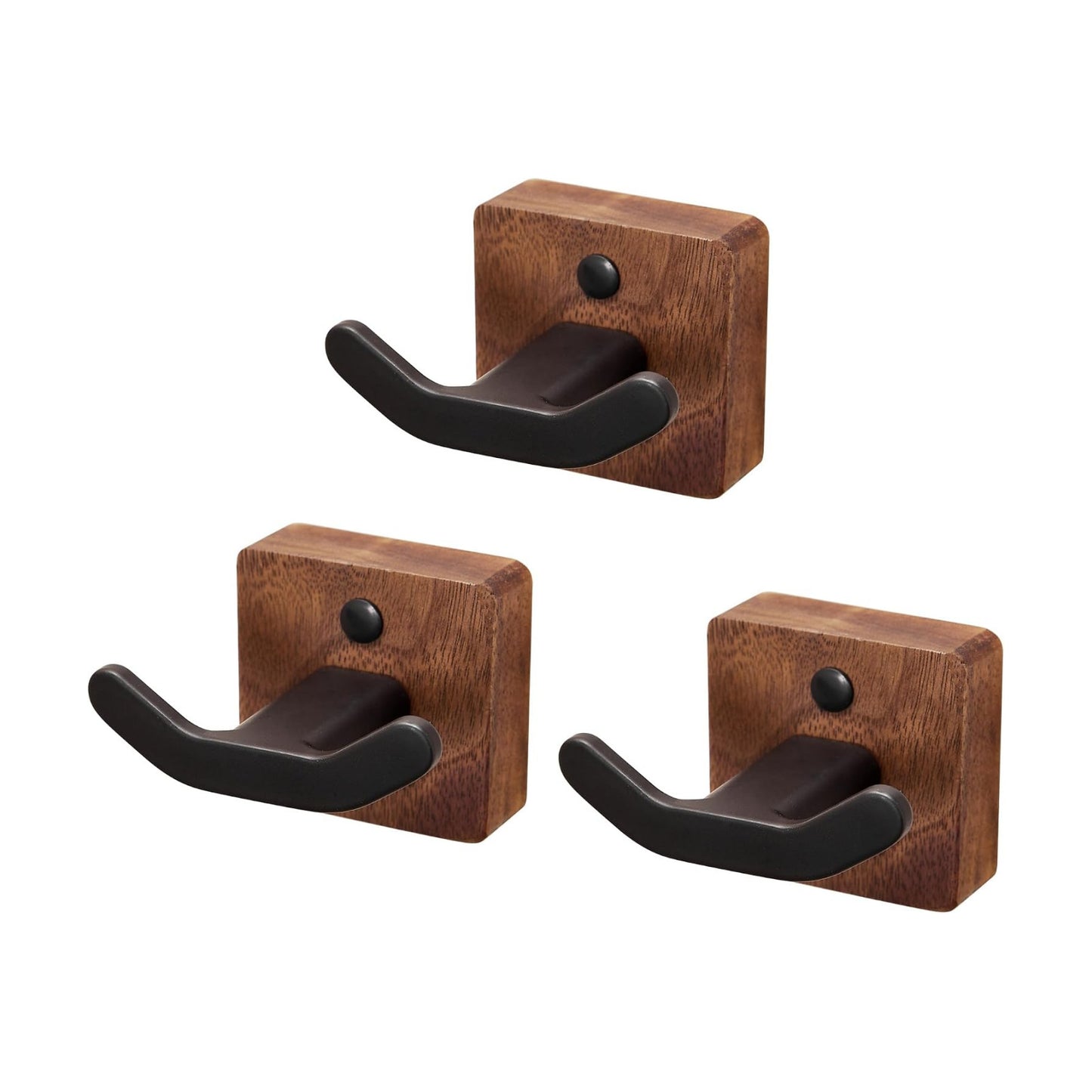 Modern Coat Hooks Wood Black Metal Decorative Backpack Hanger Wall / Black Walnut / Set of 3