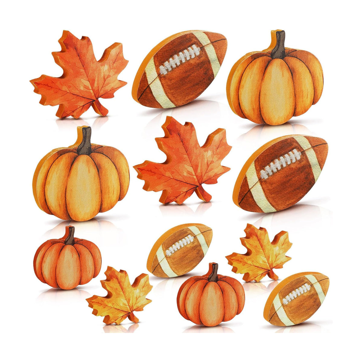 Bencailor 12 Pcs Fall Table Decor Wooden Pumpkins Maple Leaf Fall Football Tiered Tray Decor Thanksgiving Centerpiece Autumn Football Decorations for Home Kitchen Desk Office Party