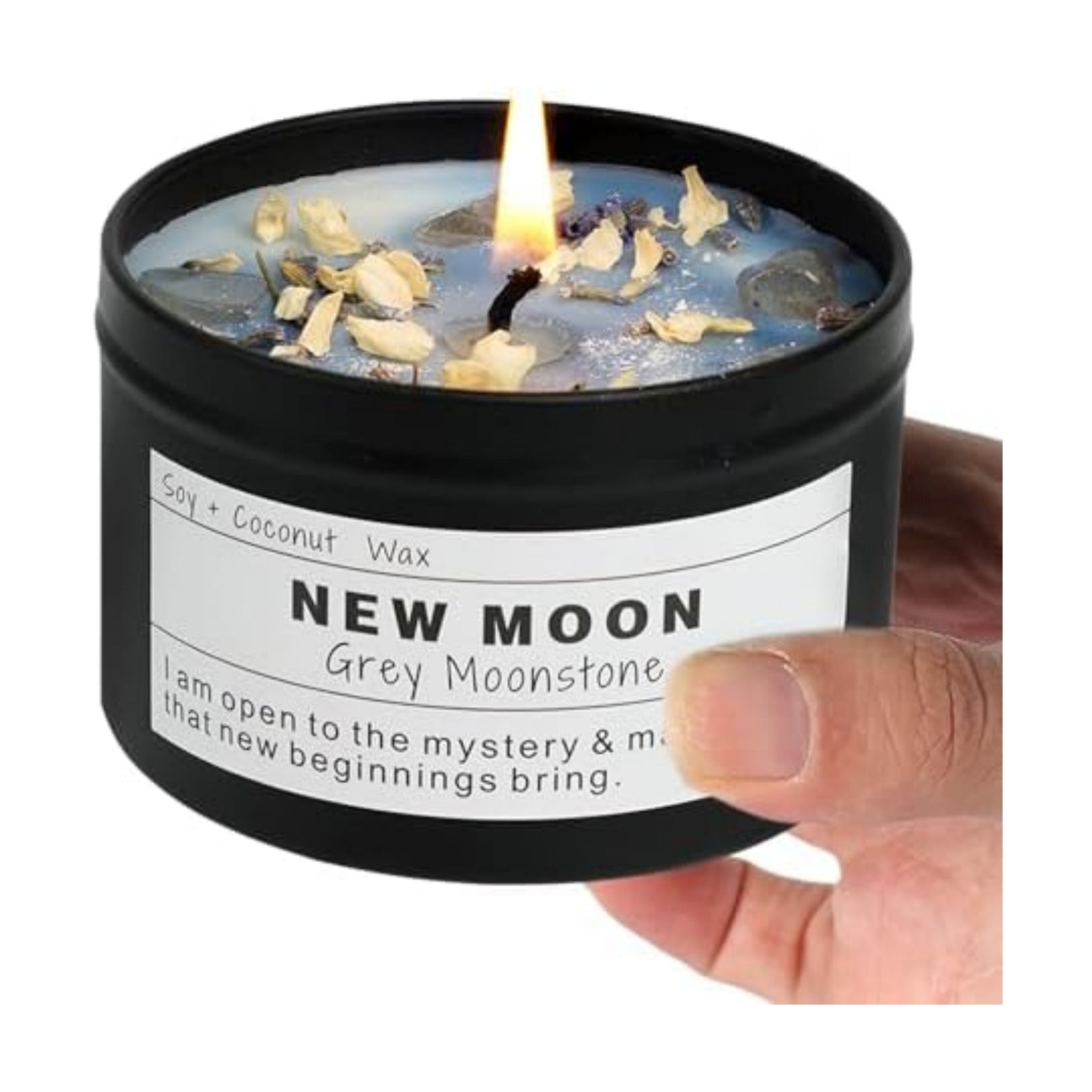 NEW Moon Handmade Candle, New Beginnings, Ritual Energy Gift, Intention De-Stress Good Fortune, Success Protection