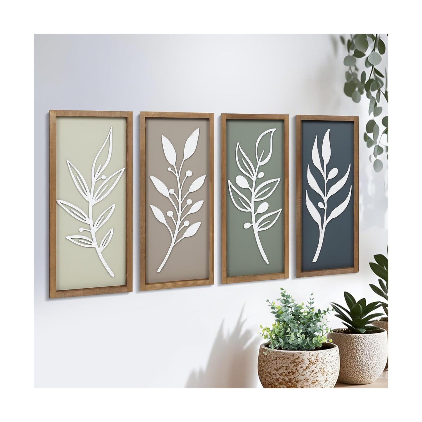 Minimalist Botanical Farmhouse Bathroom Wall Decor / Tree Leaf Brown / Set of 4
