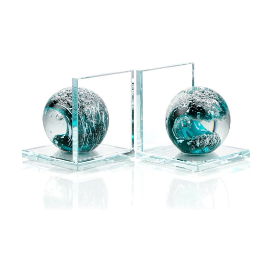 Glass Bookends / Book Ends / Blue