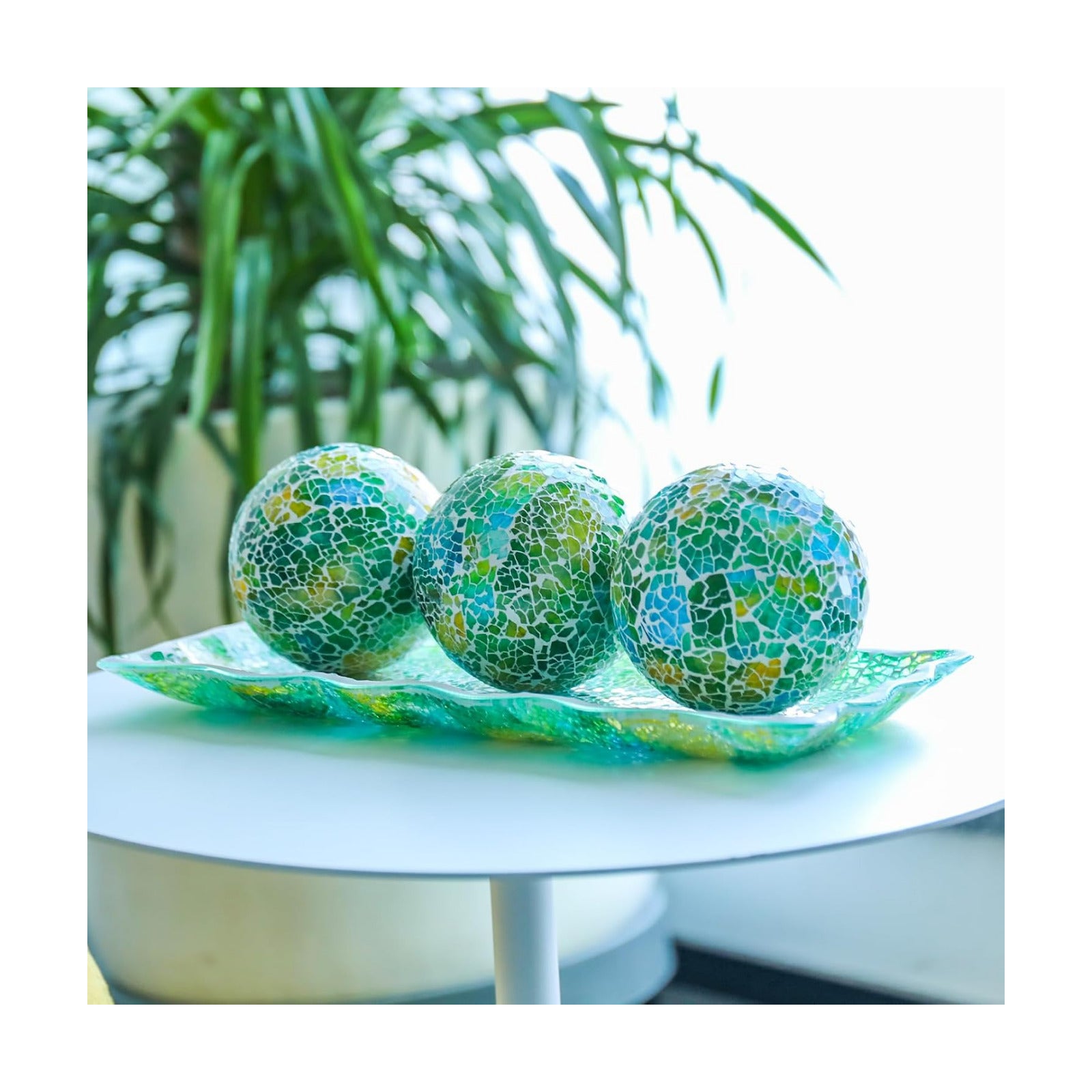 Tray / Decorative Ball and Glass Bowl / Green / 4 Inch
