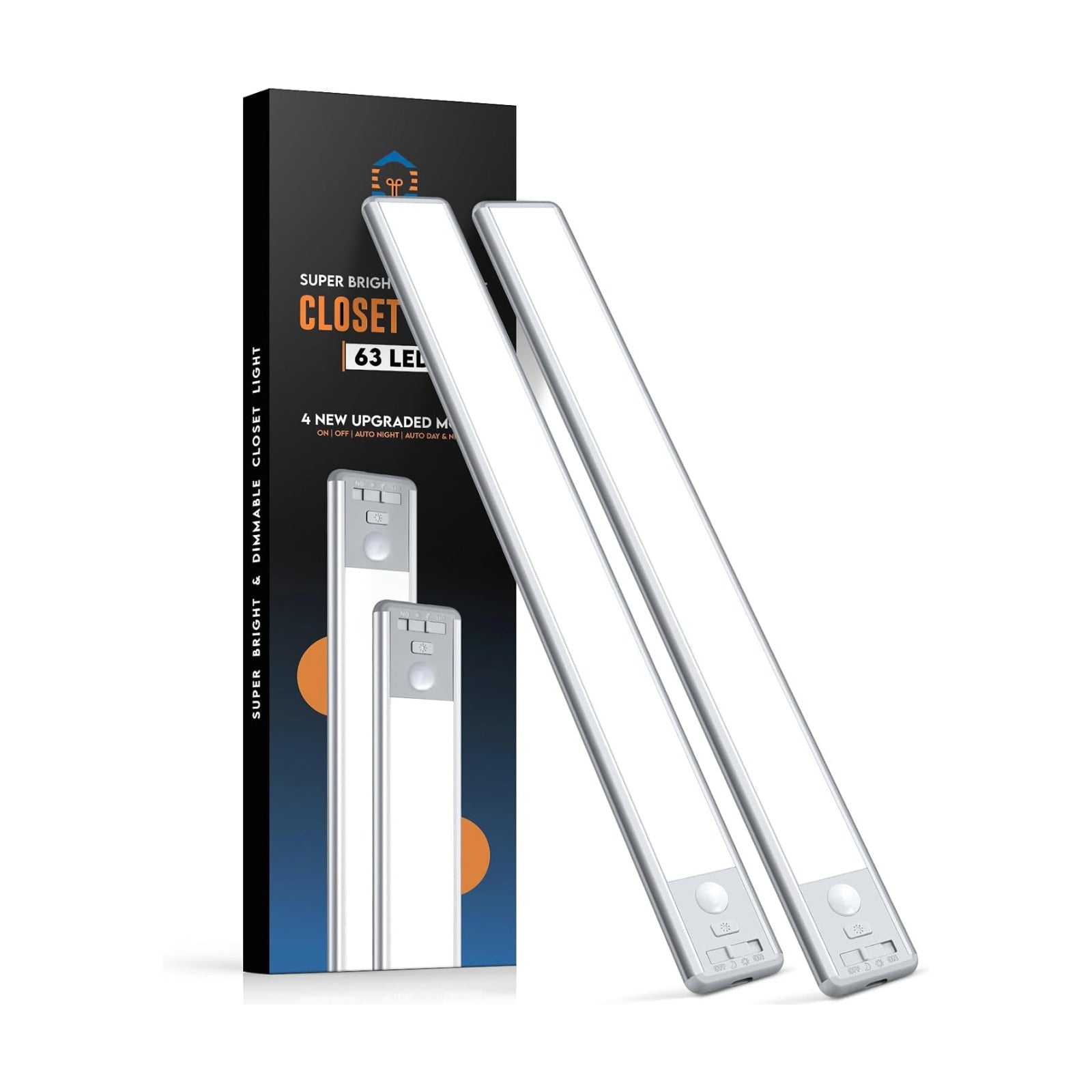 63 LED Closet Lights Motion Sensored, 2500mAh Rechargeable Under Cabinet Lighting, Dimmable & Magnetic Light Bar for