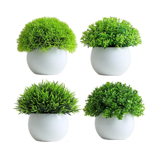 Fake Plants 4 Packs Artificial Potted Plants Faux Greenery Small Fake Shelf or Desk Greenery