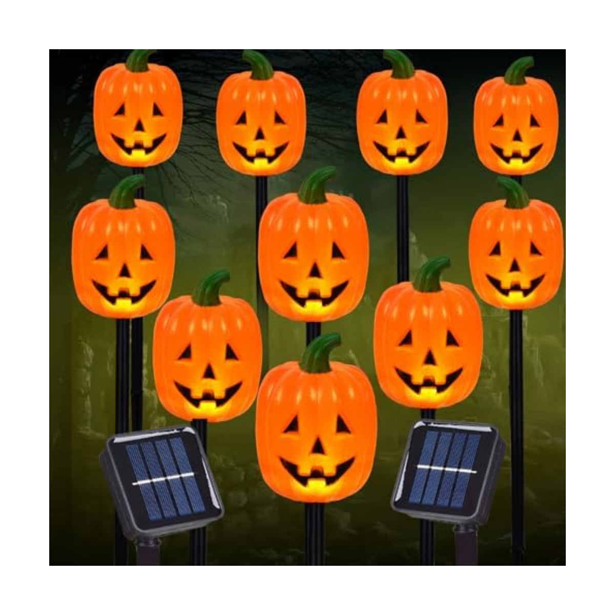 BRIGHTDECK Halloween Pumpkin Stake Lights, Set of 10 Decorative Solar Pumpkin Lights, Waterproof Halloween Decorations for Outdoor Garden and Yard