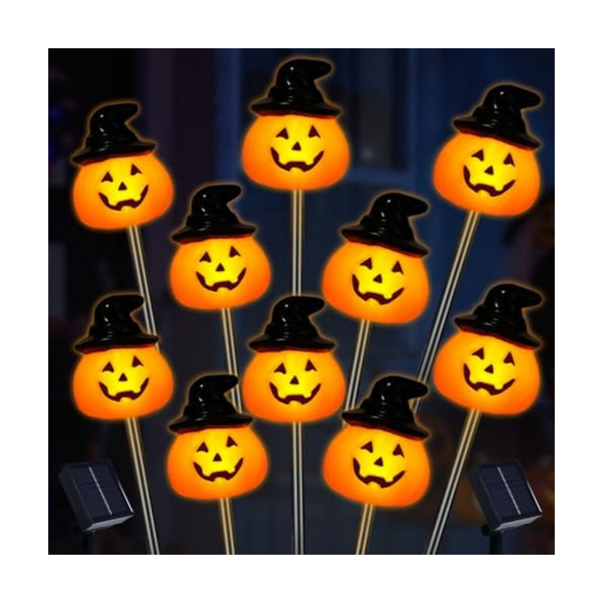BRIGHTDECK Halloween Pumpkin Stake Lights, Set of 10 Solar Pumpkin Lights, Waterproof Halloween Decorations for Outdoor Garden and Yard (Hat Pumpkin)