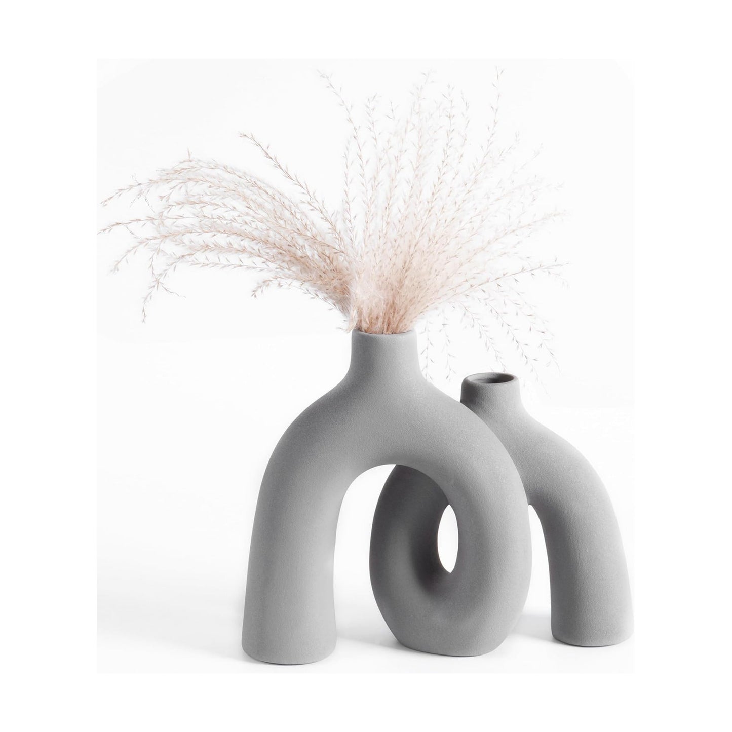 Ceramic Hug Vase Modern Donut Style Hugging Vases for Flowers Minimalist Decor / Soft Gray