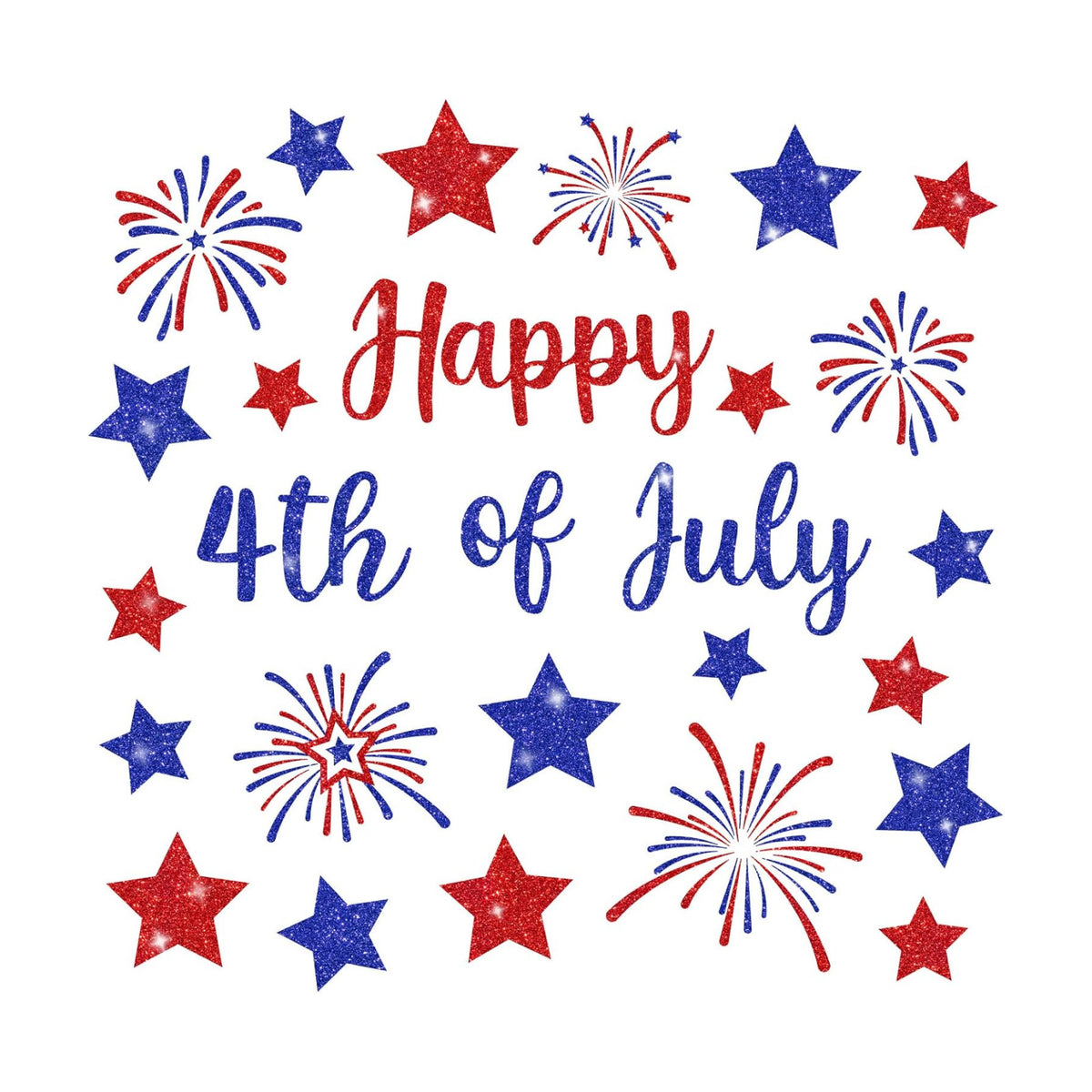 Whaline 6 Sheets Patriotic Window Clings Glitter Happy 4th of July Reusable Window Decals Red Blue Star Firework Glass Sticker for 250th Anniversary Independence Day Memorial Day Home Party Decor