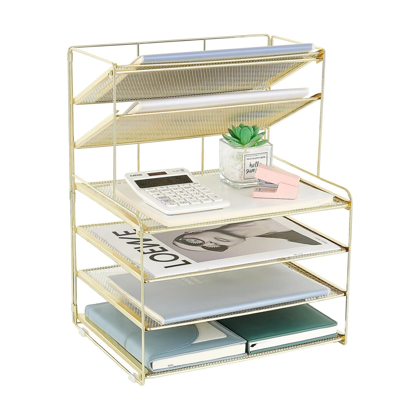 Desk Organizer, 6-Tier Paper Organizer Letter Tray, Gold | Desk Organizers and Accessories, Office Desk Accessories &