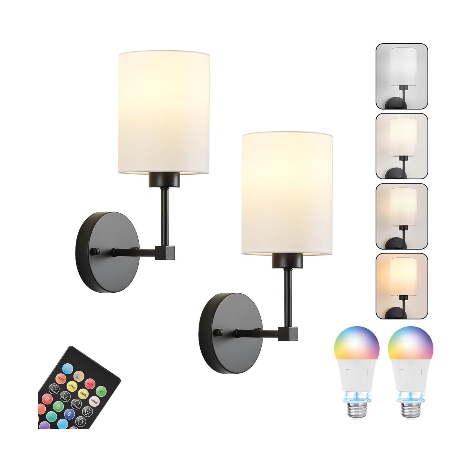 KARTOOSH Battery Operated Wall Sconce Set of Two, Dimmable 4CCT, RGB, Timer | Rechargeable Wireless Wall Decor Light
