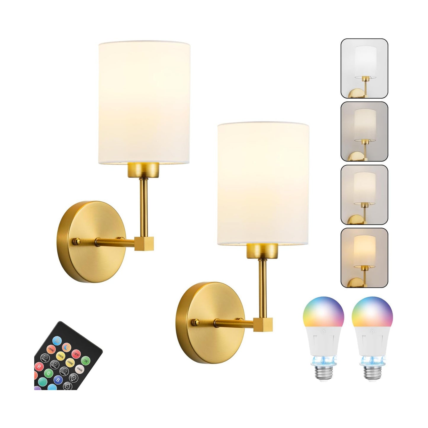 KARTOOSH Battery Operated Wall Sconce Set of Two, Dimmable 4CCT, RGB, Timer | Rechargeable Wireless Wall Decor Light