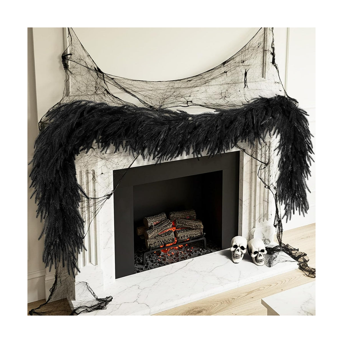 N&T NIETING 5.9FT Black Artificial Norfolk Pine Garland Real Touch Halloween Garlands Faux Garland for Table Mantle Holiday Fireplace Indoor Outdoor Halloween Christmas Decorations