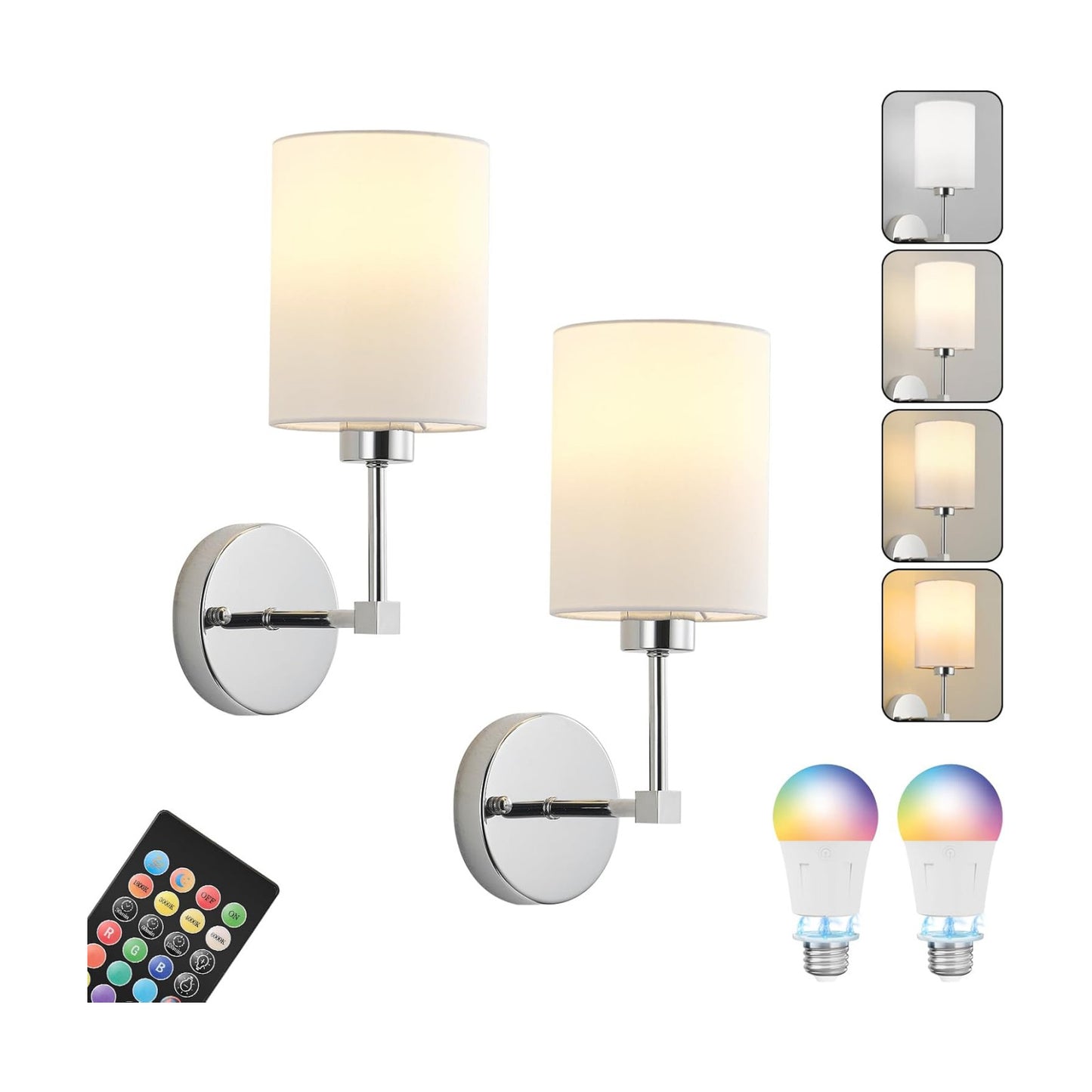 KARTOOSH Battery Operated Wall Sconce Set of Two, Dimmable 4CCT, RGB, Timer | Rechargeable Wireless Wall Decor Light