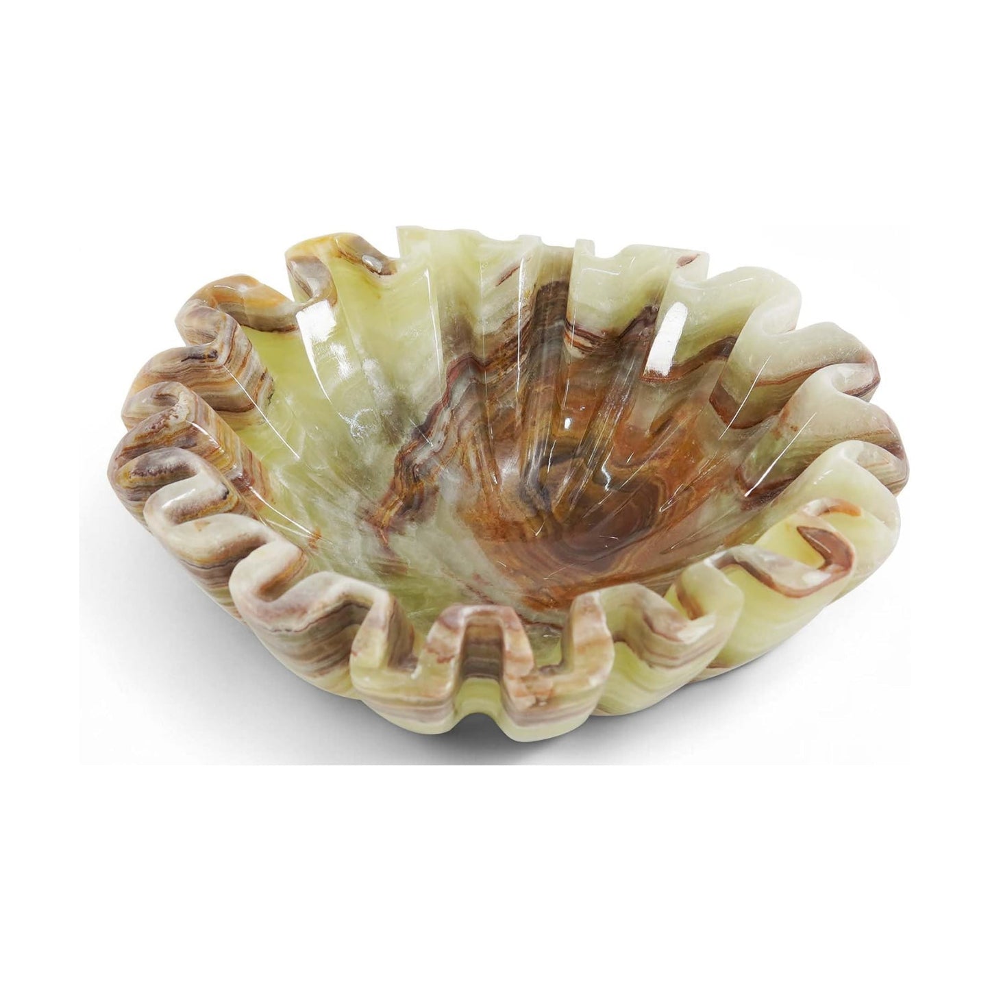 Marble Scalloped Bowl Handmade Onyx Ruffle Bowl / Green / 6 Inches