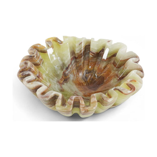 Marble Scalloped Bowl Handmade Onyx Ruffle Bowl / Green / 6 Inches