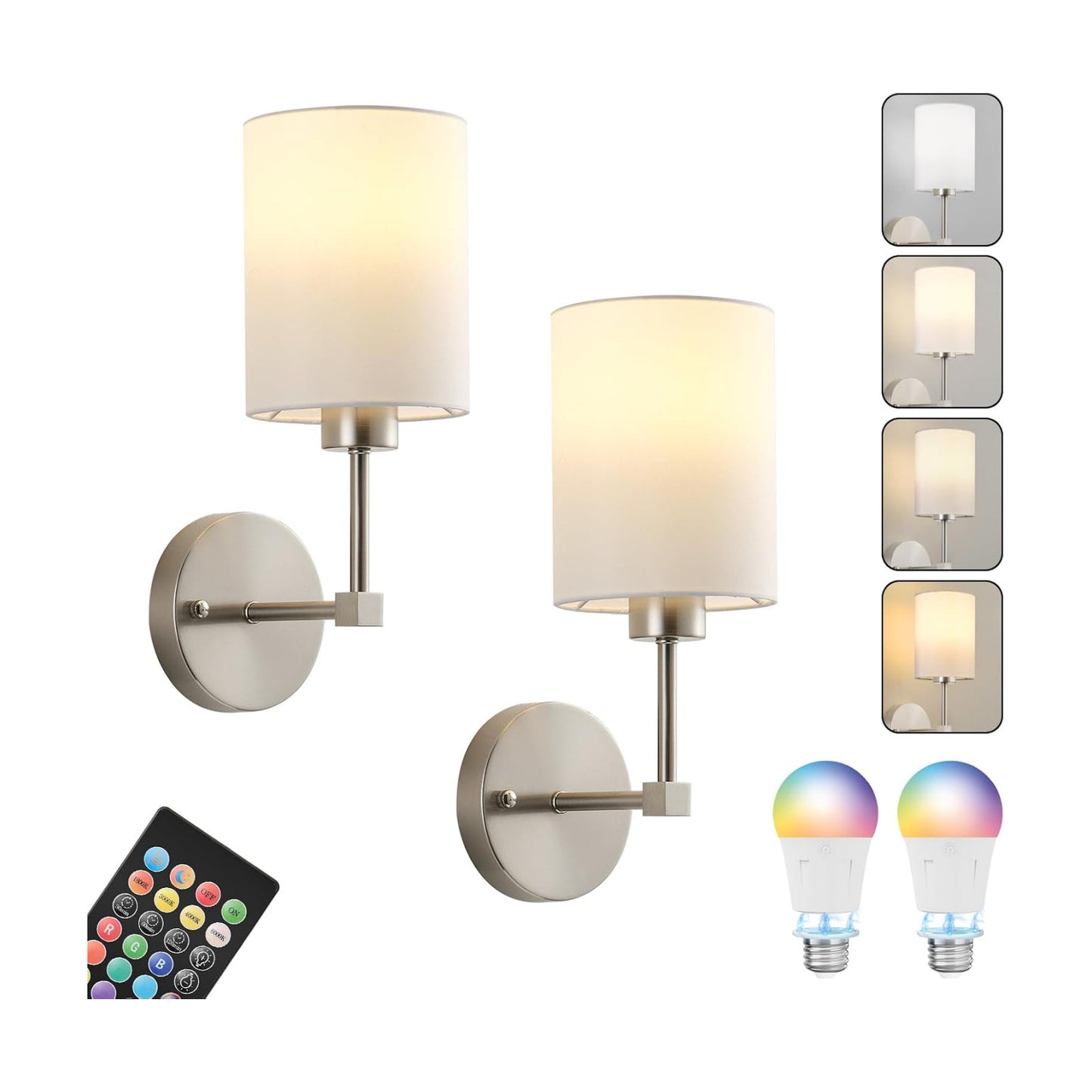 KARTOOSH Battery Operated Wall Sconce Set of Two, Dimmable 4CCT, RGB, Timer | Rechargeable Wireless Wall Decor Light