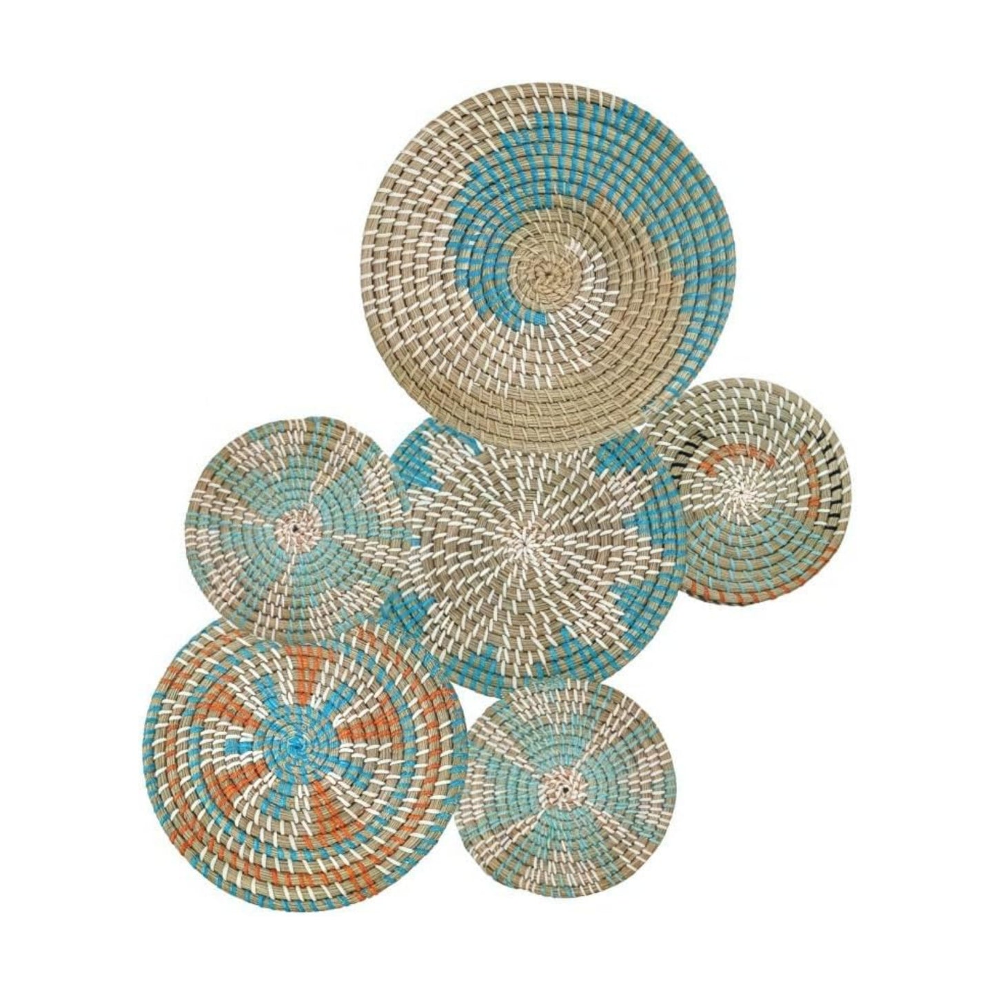 Boho Wall Basket Decor- Rattan Wicker Wall Basket Decorative Round Handmade Hanging / Set of 6