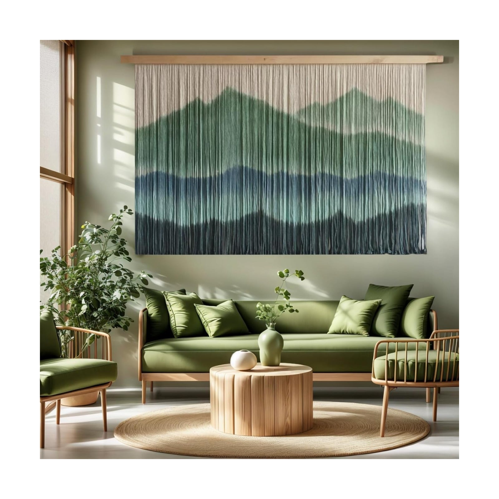 Woven Boho Macrame Wall Hanging Home Decor Tapestry Dip-Dyed Large Modern Handmade Colorful / Green