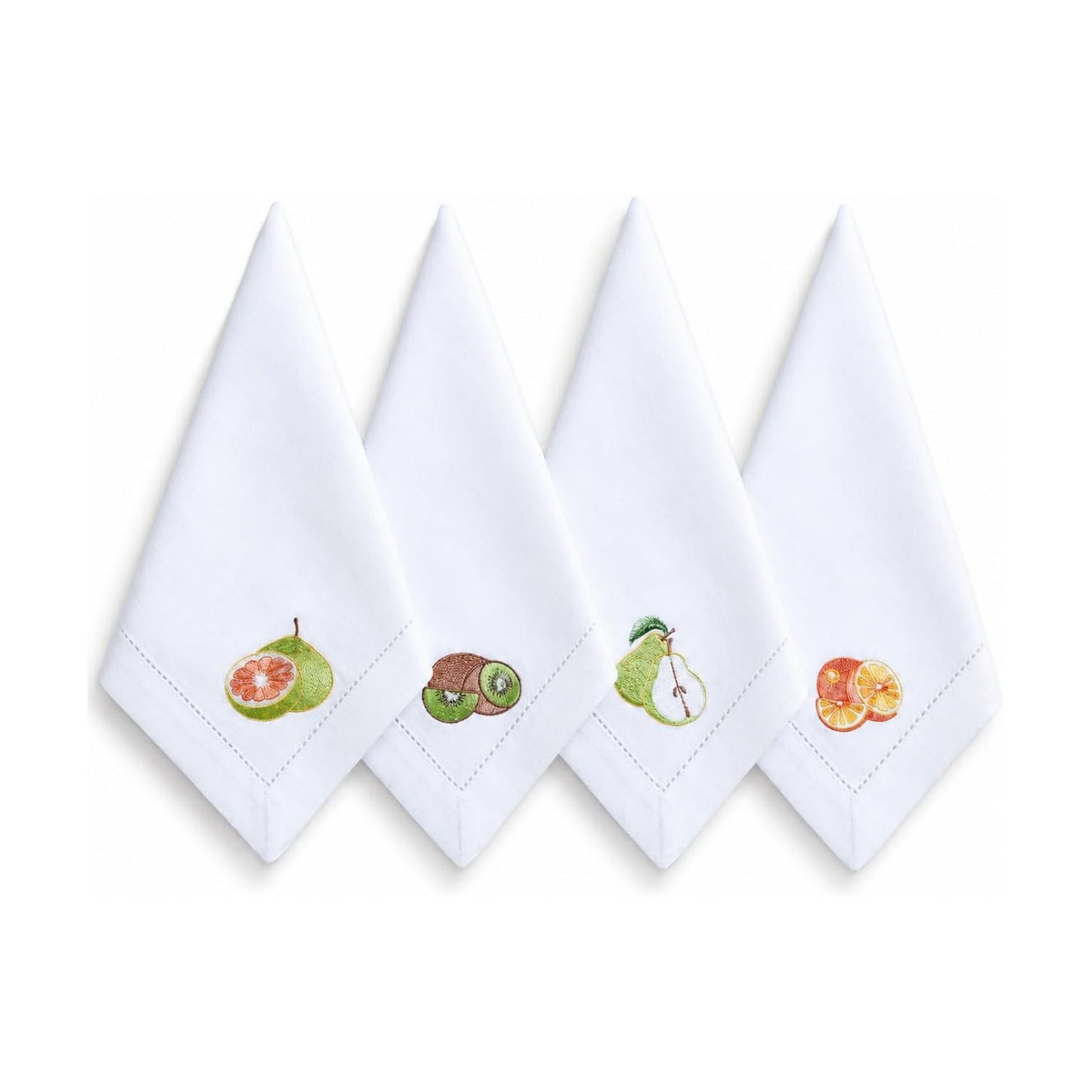 Cotton Dinner Napkins Set of 12, 18x18 White Embroidered Hemstitched Cloth