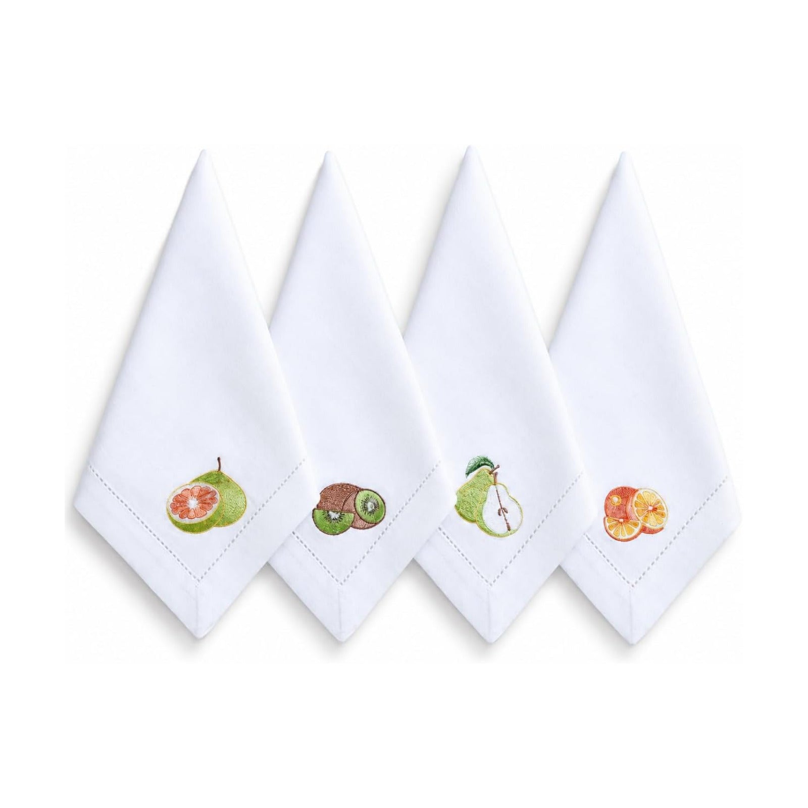 Cotton Dinner Napkins Set of 12, 18x18 White Embroidered Hemstitched Cloth