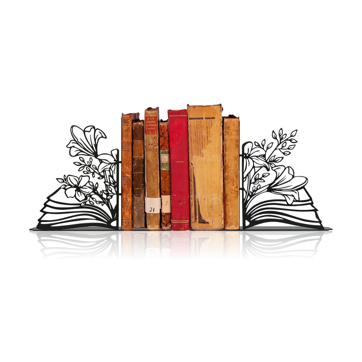 Metal Flower & Book Design Decorative Bookends