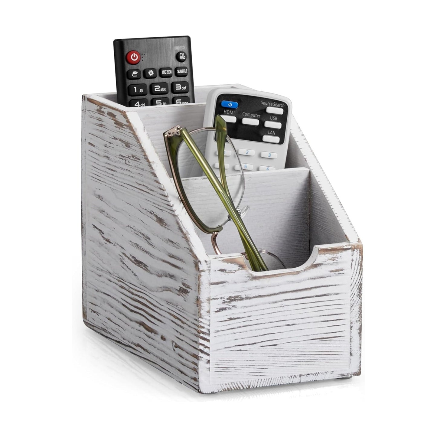 TV Remote Holder / Rustic White / 3 Slots