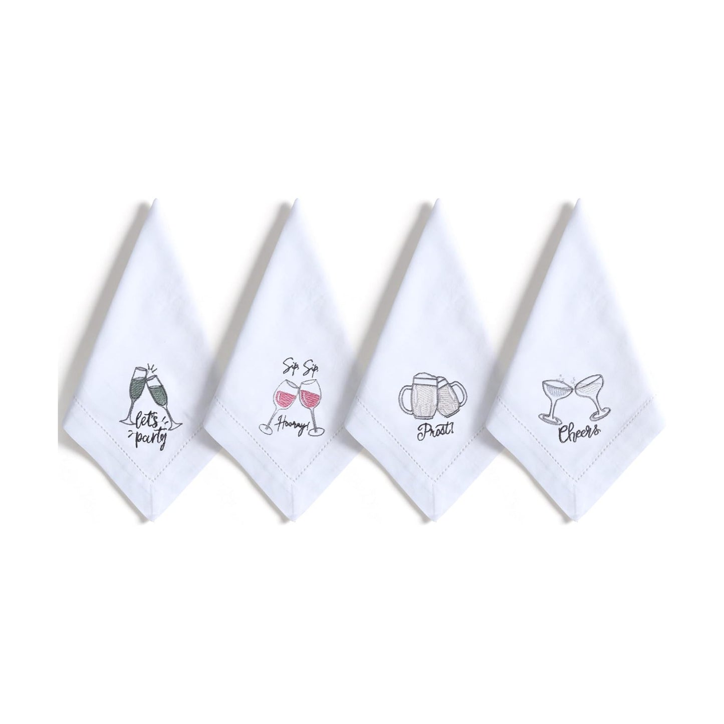 Bedding Craft Cotton Cloth Dinner Napkins Set of 12 – 18x18 Embroidered Motif with Decorative Hemstitch – Machine