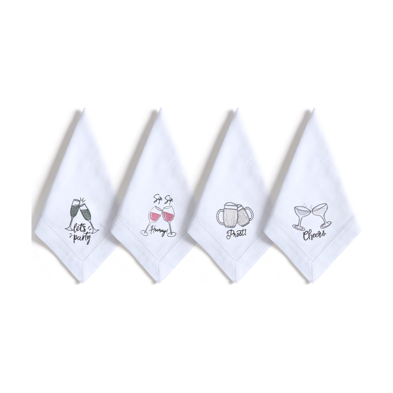 Bedding Craft Cotton Cloth Dinner Napkins Set of 12 – 18x18 Embroidered Motif with Decorative Hemstitch – Machine