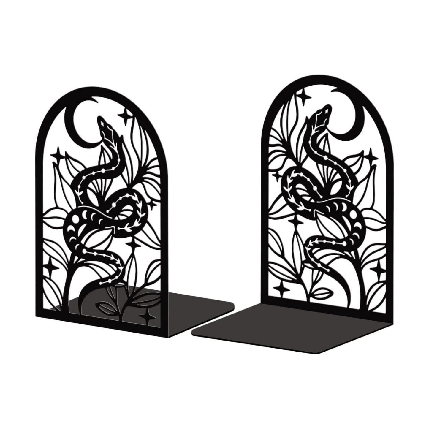 Metal Bookends / Modern Decorative Heavy Duty Study Book Support Stoppers / Bohemia Snake and Flower