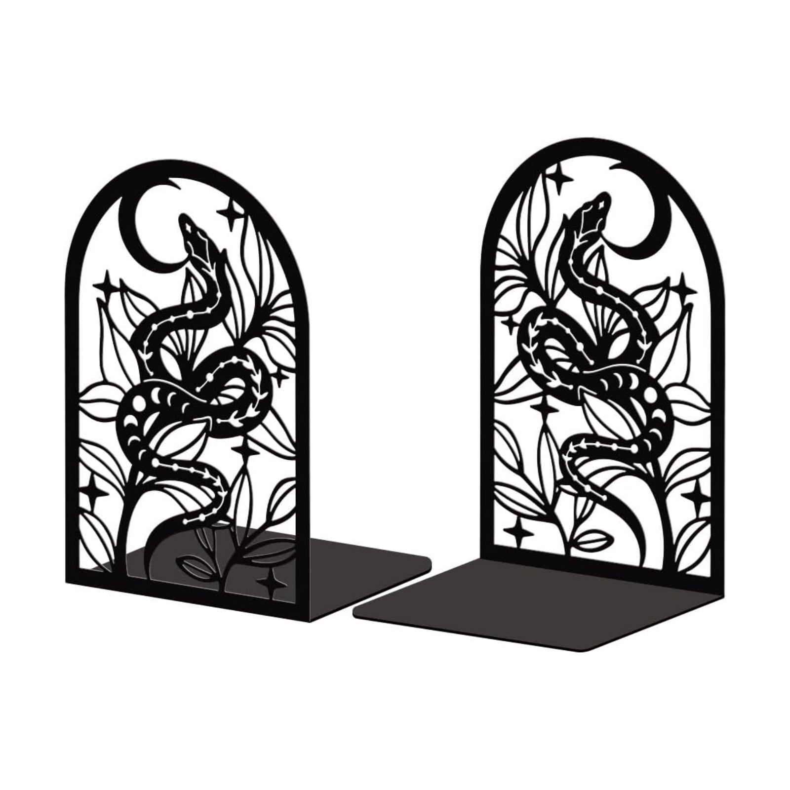 Metal Bookends / Modern Decorative Heavy Duty Study Book Support Stoppers / Bohemia Snake and Flower