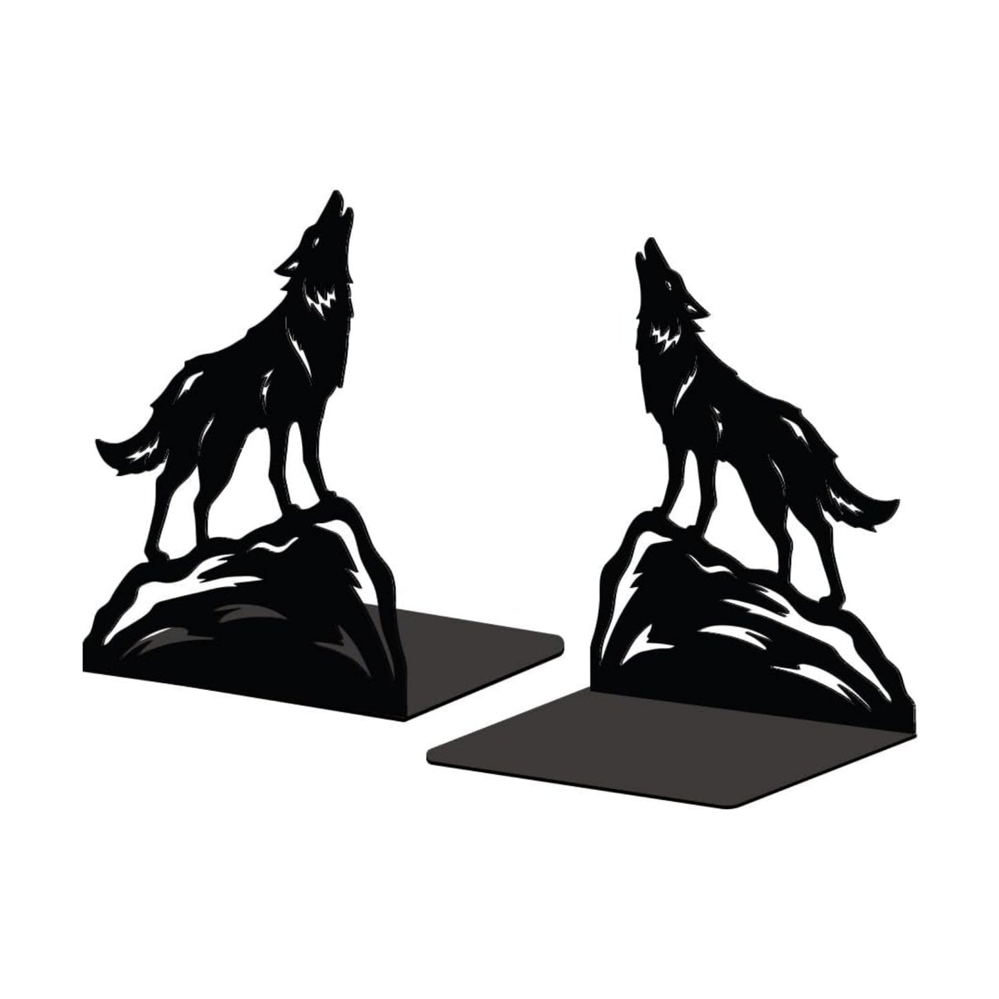 Metal Bookends / Modern Decorative Heavy Duty Study Book Support Stoppers / Howling Wolf