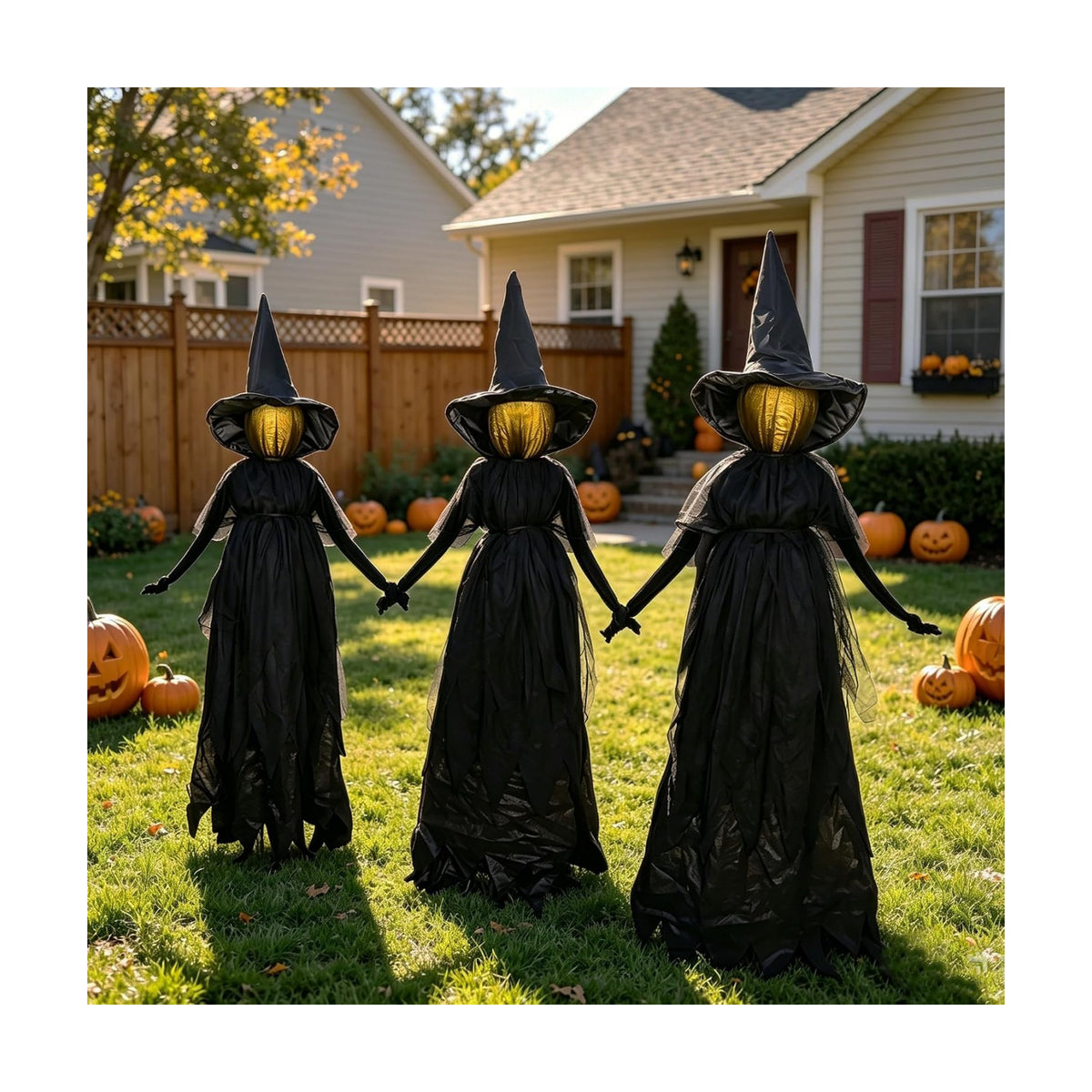 DR.DUDU Halloween Decorations Outdoor 4.6 FT Light Up Witch Stakes Set of 3