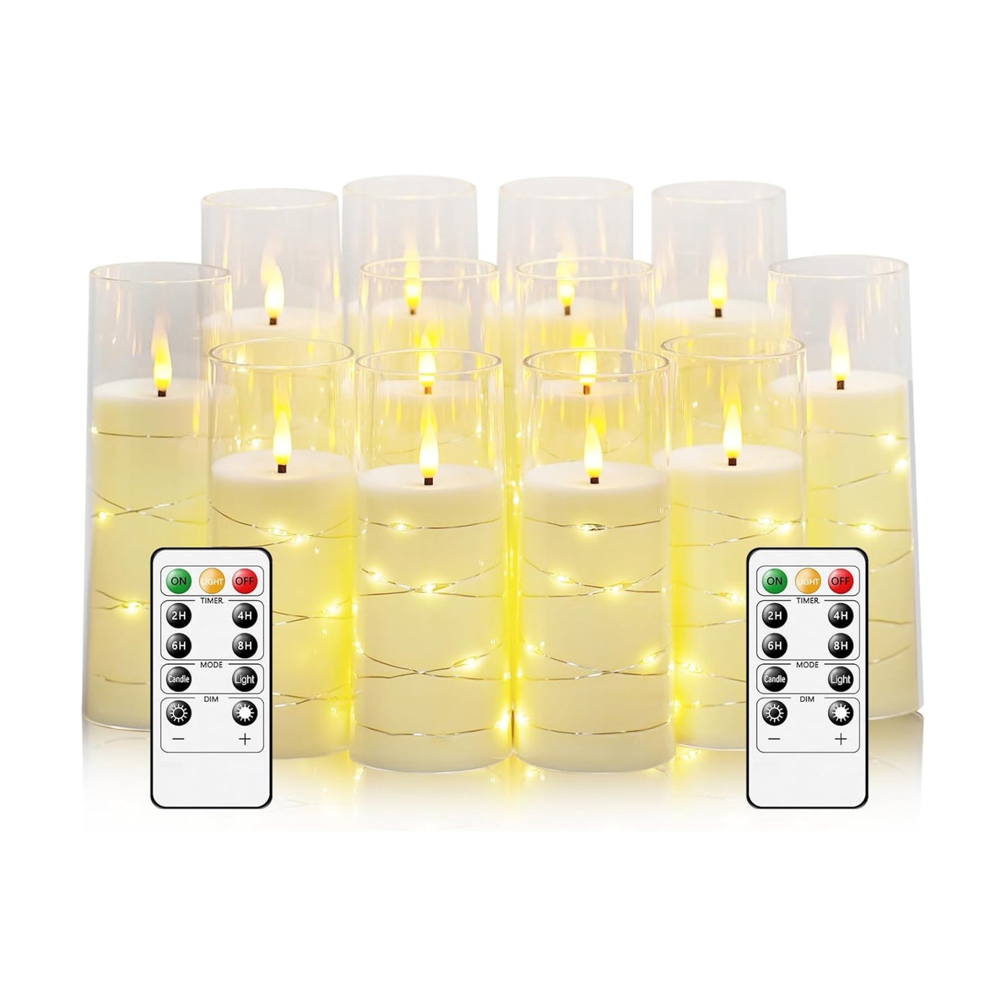 Sasigeiaa Flameless Candles with Embedded Star String - Battery Operated LED Candles, with Remote,12 Ivory Flickering