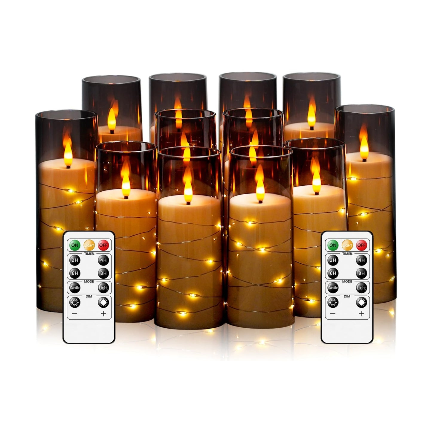 Sasigeiaa Flameless Candles with Embedded Star String - Battery Operated LED Candles, with Remote,12 Grey Flickering