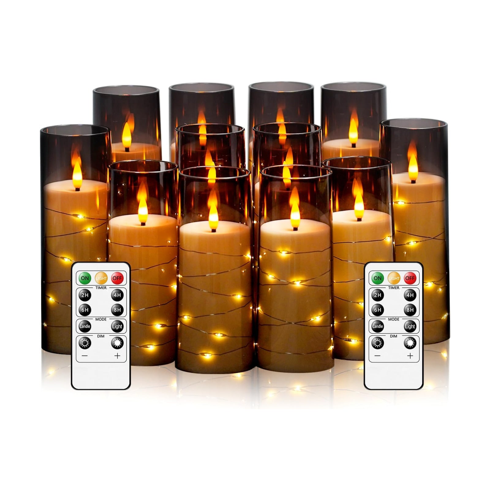 Sasigeiaa Flameless Candles with Embedded Star String - Battery Operated LED Candles, with Remote,12 Grey Flickering