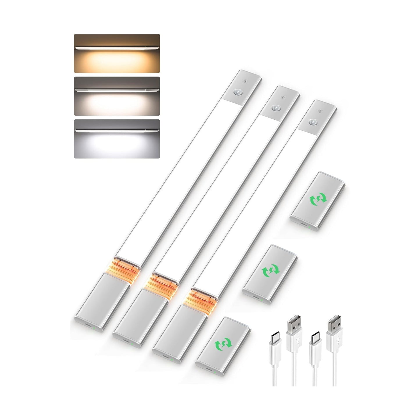 EZVALO Under Cabinet Lighting Motion Sensor Lights with 3 Extra Batteries | 76 LEDs Dimmable Eye-Caring Rechargeable