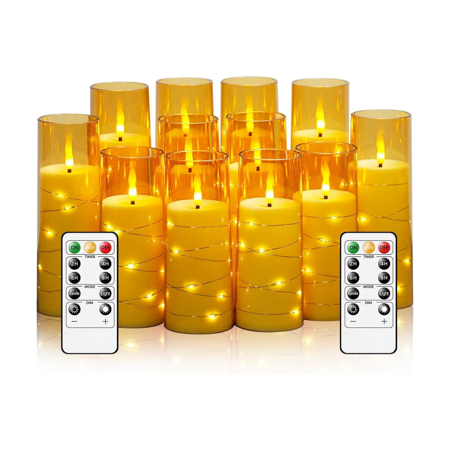 Sasigeiaa Flameless Candles with Embedded Star String - Battery Operated LED Candles, with Remote,12 Gold Flickering