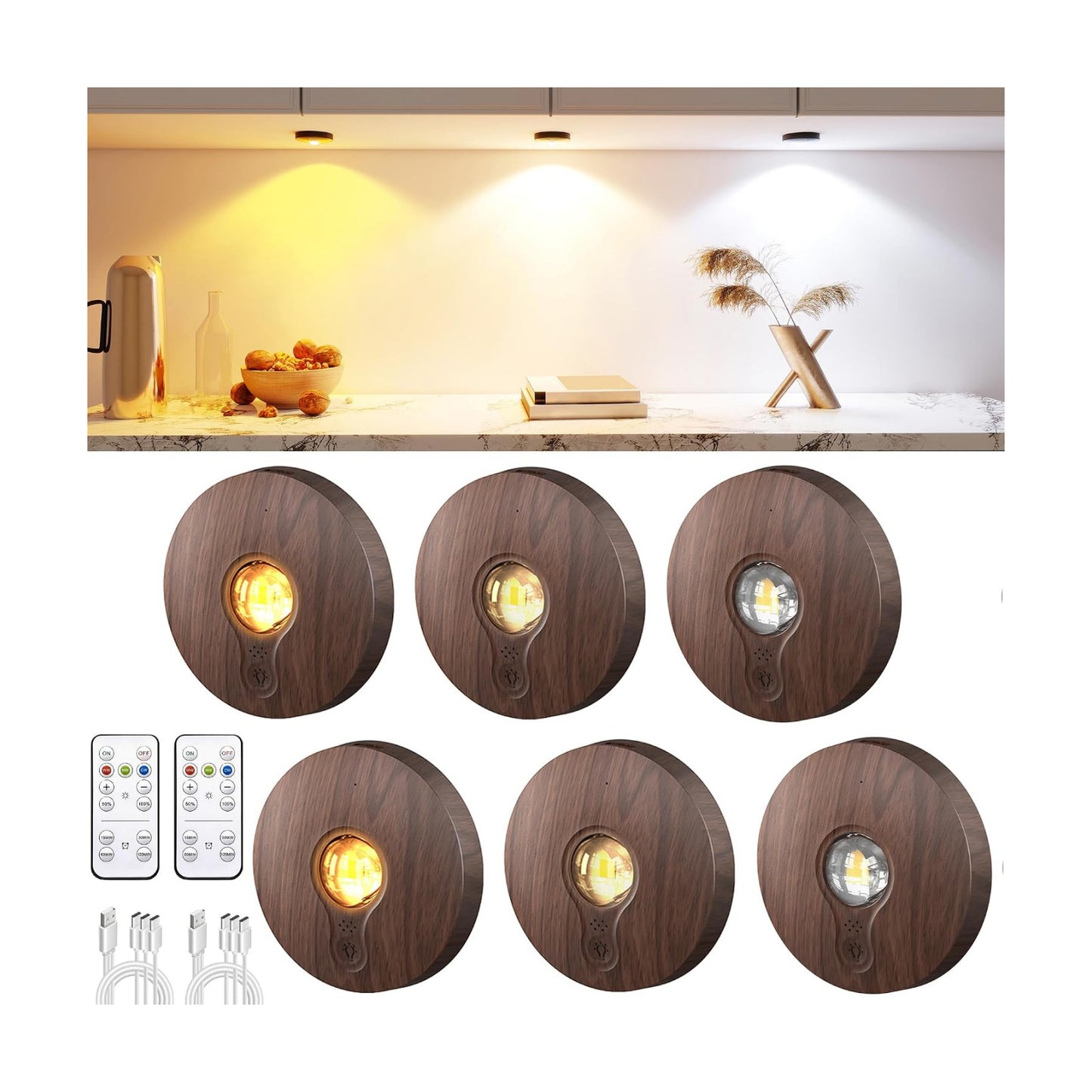 UNUSROOM Rechargeable Puck Lights with Remote Control,2000mAh High Capacity Battery Operated LED Under Cabinet